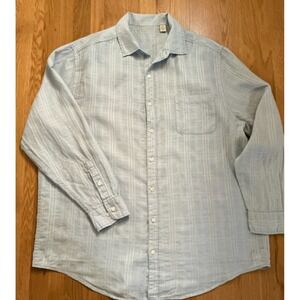 Caribbean Mens Linen Shirt XLT Tall Light Blue Long Sleeve‎ Button Down